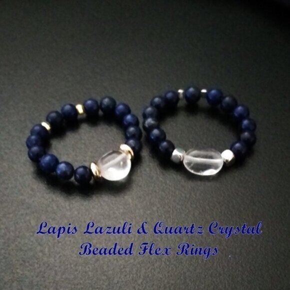 Slim Thumb Ring! Lapis Lazuli Beads + Quartz Nugget Ring Sz 9.5 ~ Sleek & Sexy - Picture 6 of 9